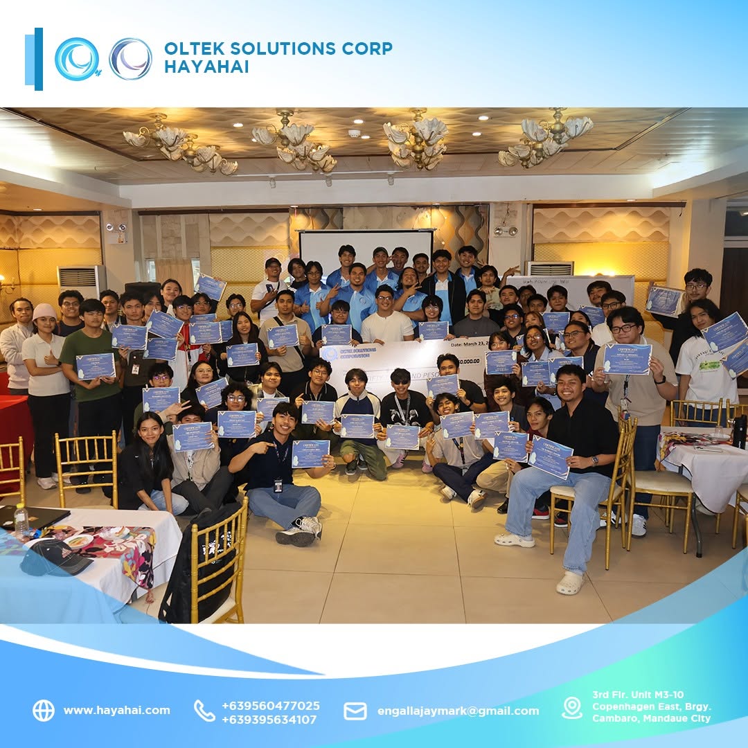 Grand finals group photo of all participants and organizers holding certificates
